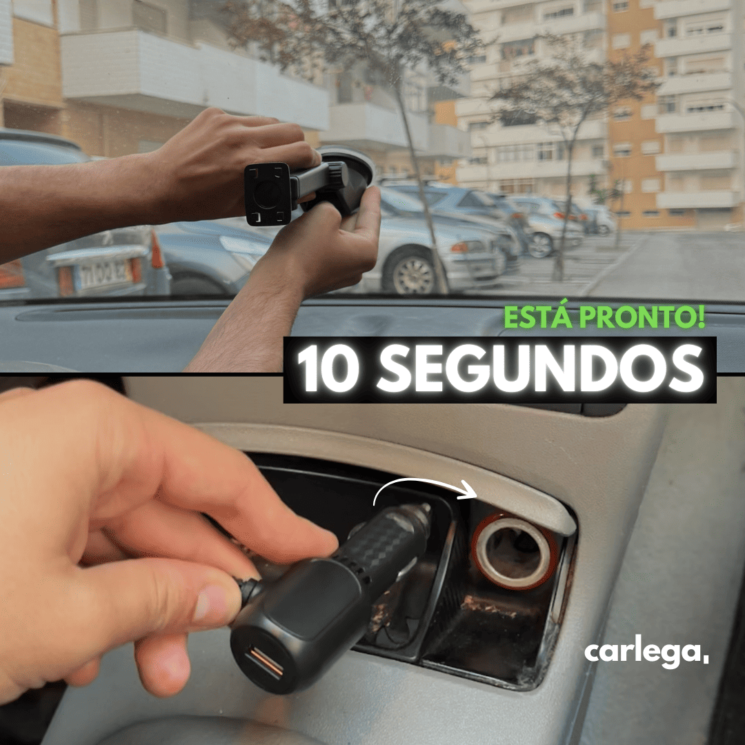 Instalação do Carlega X em 10 segundos: ligar a ficha à entrada do isqueiro do carro