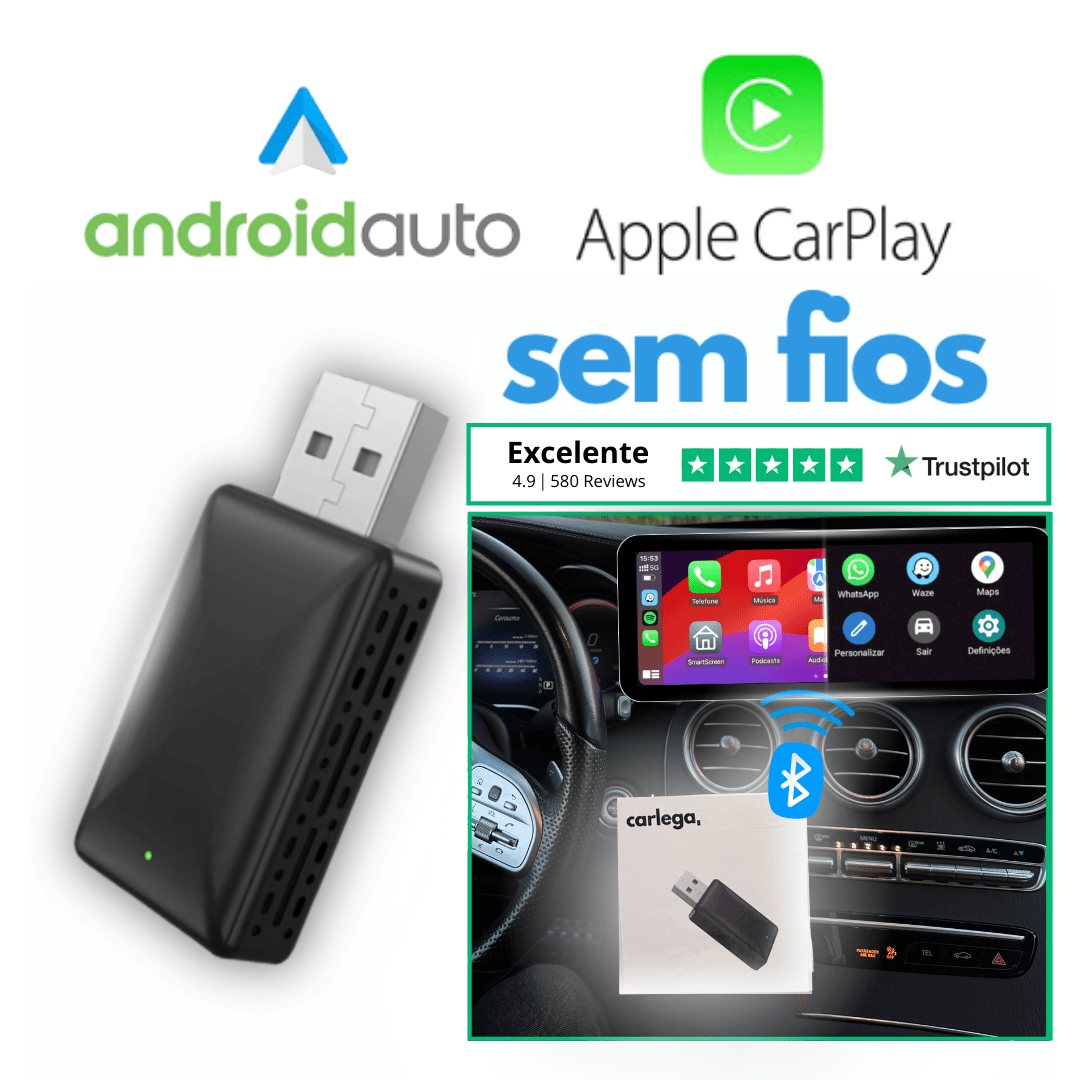 Pen Carlega a dar Android Auto e Apple CarPlay sem fios, com avaliação Excelente de 4,9 no Trustpilot