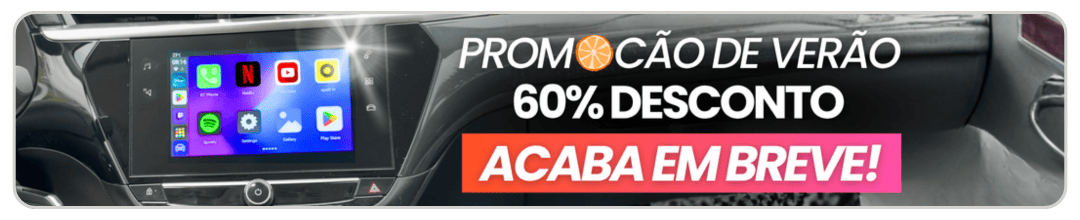 Faixa de promoção de verão com 60% de desconto, sobre o ecrã original de um carro com a Netflix aberta pela Smart Box