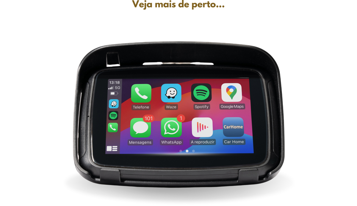 Ecrã BikePlay visto de frente, com o CarPlay aberto, versão alternativa
