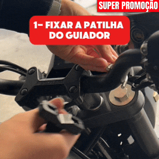 Passo 1 da instalação do BikePlay: fixar a patilha do suporte ao guiador da mota