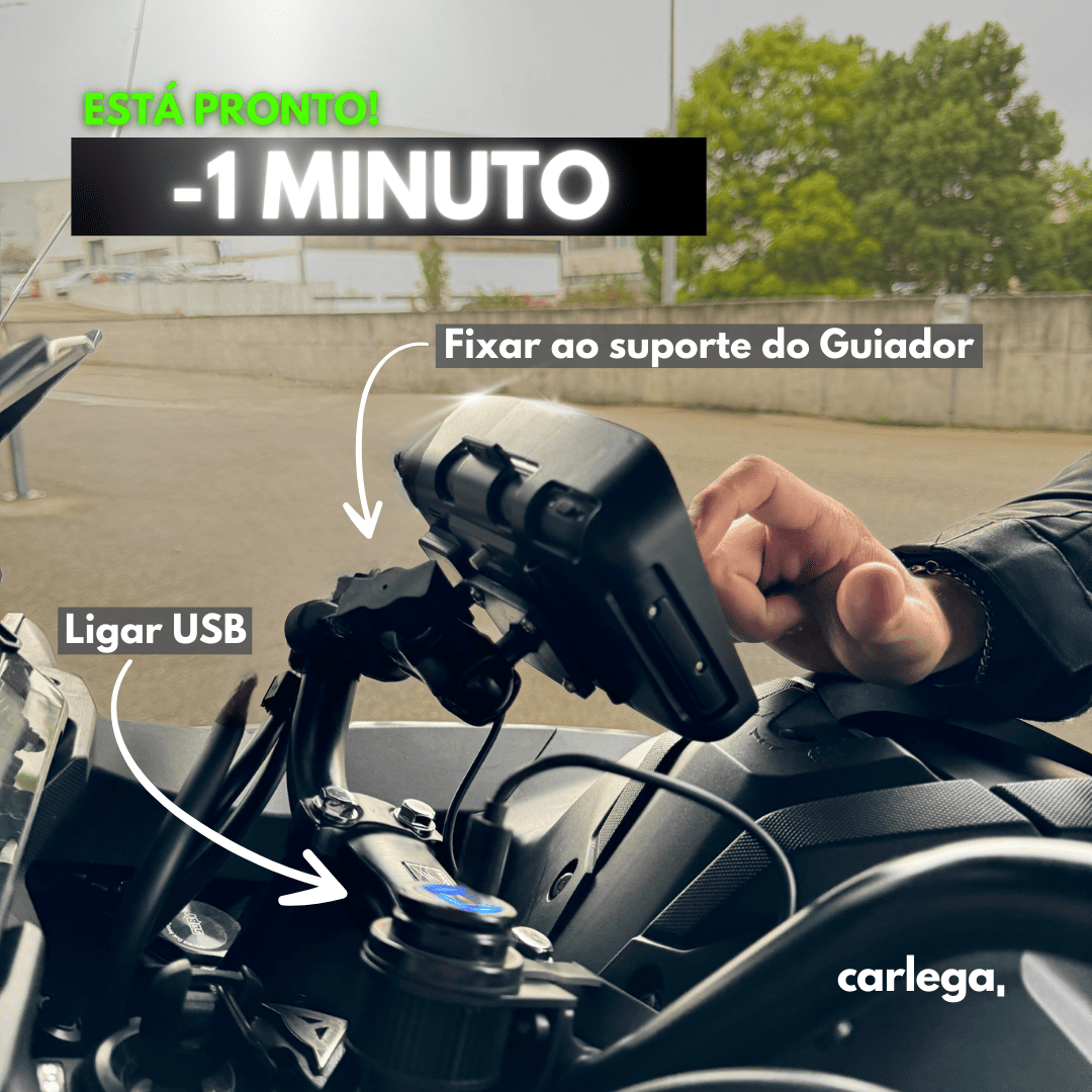 Instalação do BikePlay Pro em menos de um minuto: fixar ao suporte do guiador e ligar o USB