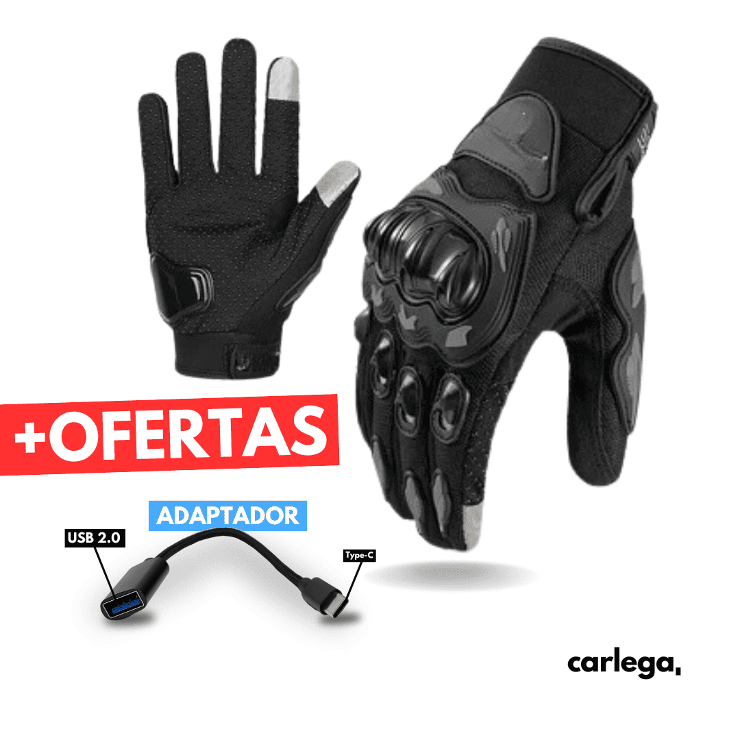 Luvas táteis de mota e adaptador USB 2.0 para Tipo-C oferecidos com o BikePlay Pro