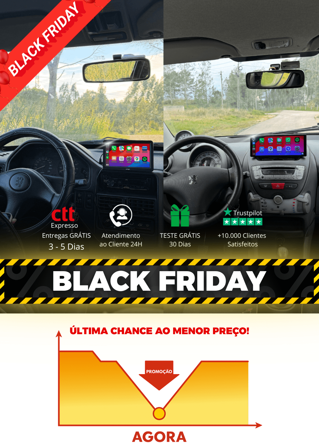 Banner de Black Friday da Carlega com antes e depois, versão alternativa