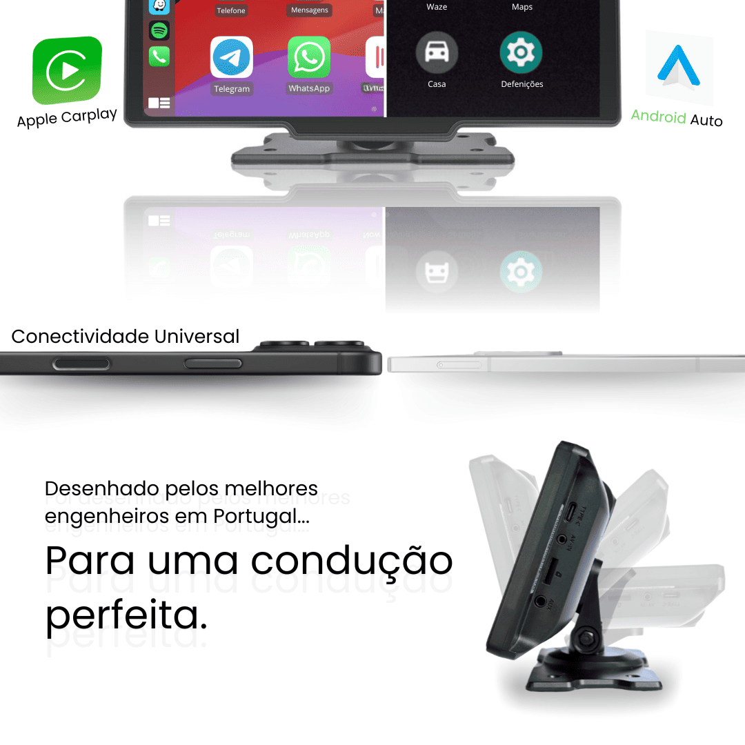 Ecrã Carlega com conectividade universal, Apple CarPlay e Android Auto, desenhado por engenheiros em Portugal