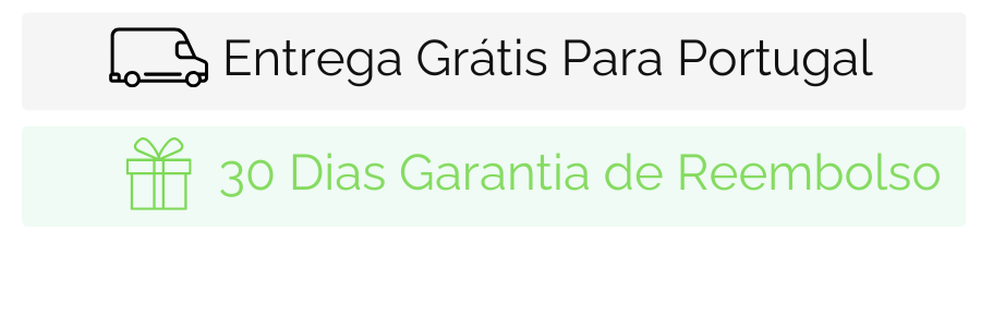Selos de entrega grátis para Portugal e 30 dias de garantia de reembolso