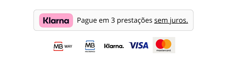 Formas de pagamento da Carlega: Klarna em 3 prestações sem juros, MB Way, Multibanco, Visa e Mastercard