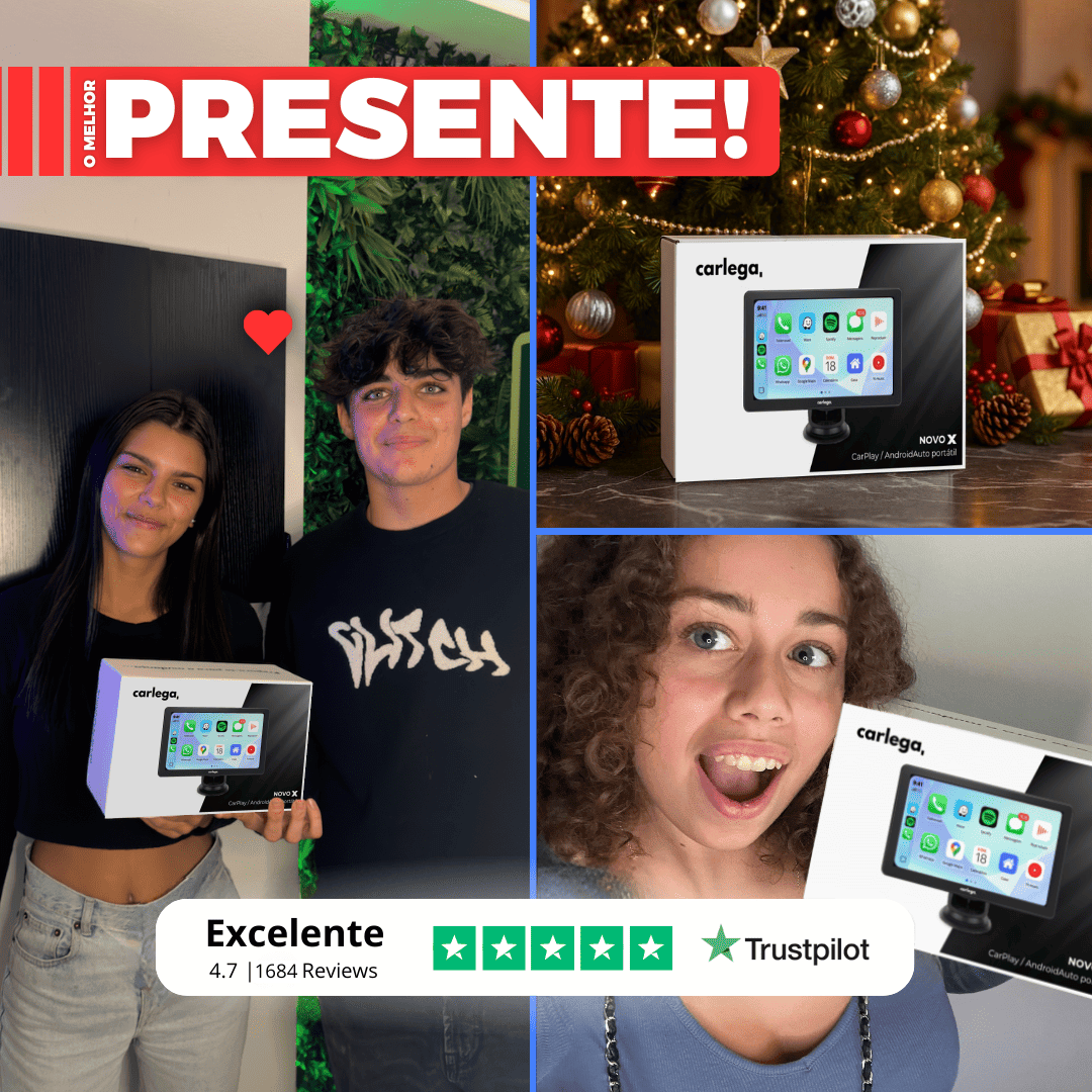 Clientes a receber o Carlega X no Natal, com a avaliação Excelente de 4,7 no Trustpilot