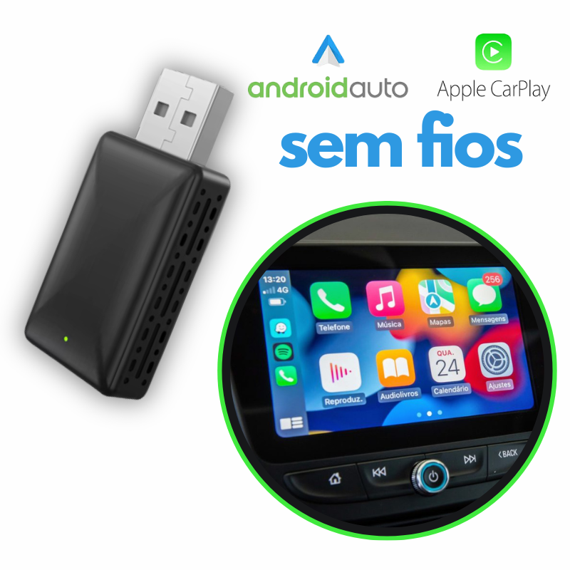 Adaptador USB Wireless CarPlay/AndroidAuto – Converte de Cabo para Sem Fios.