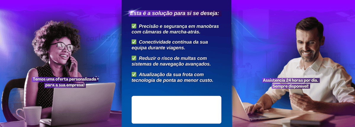 Página de oferta personalizada Carlega para empresas, com os benefícios listados