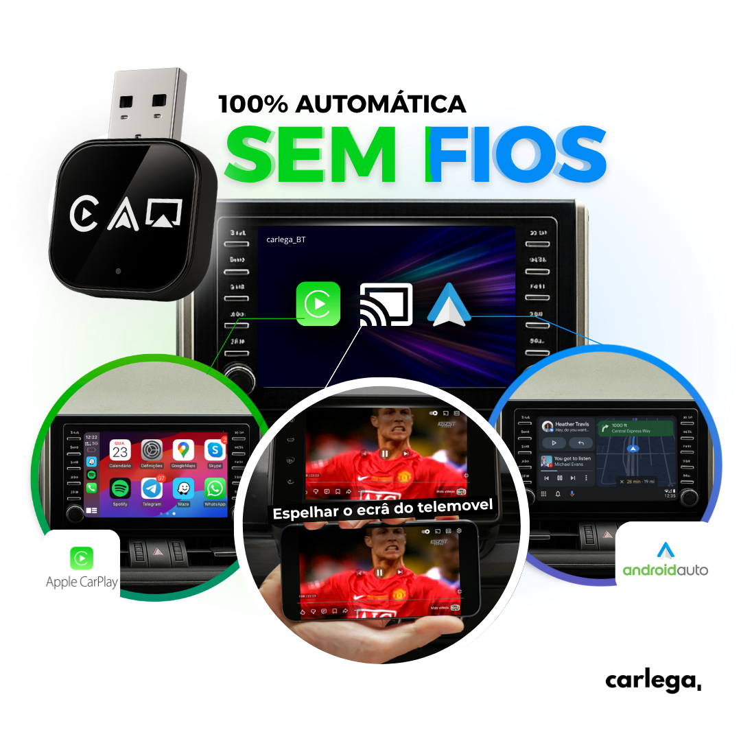 Pen PRO Carlega com ligação 100% automática e sem fios ao CarPlay e ao Android Auto