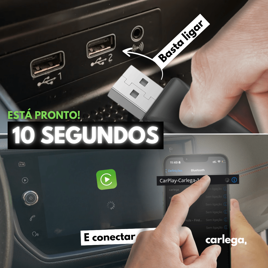 Pen Carlega a ser ligada à entrada USB do carro, pronta em 10 segundos