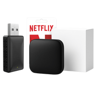 Smart Box Carlega com o adaptador USB, a caixa e a oferta Netflix