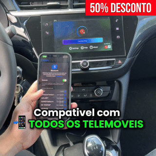Telemóvel a emparelhar com a Smart Box Carlega no ecrã do carro, compatível com todos os telemóveis